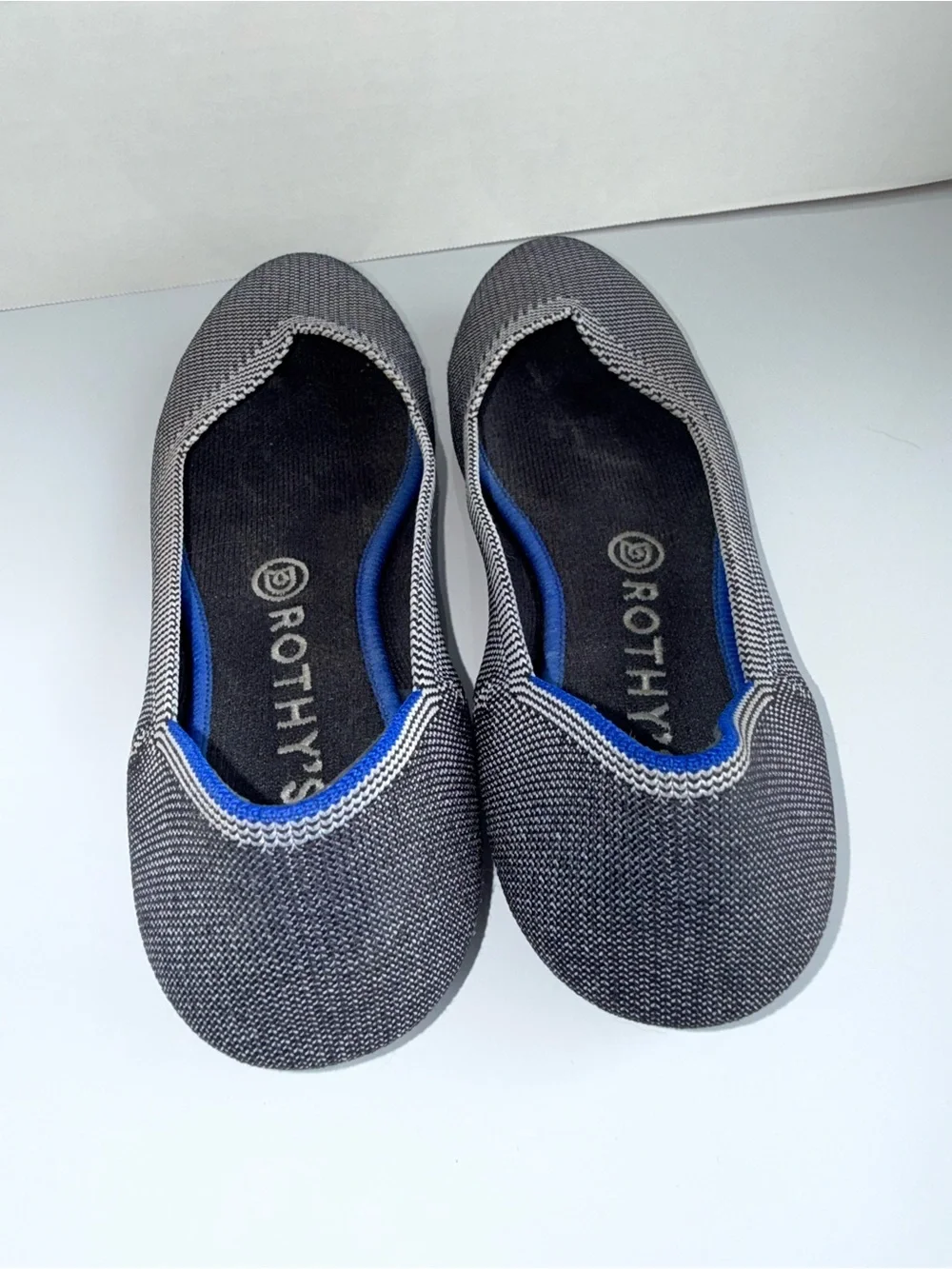 ROTHYS The Flat Round Toe Birdseye Grey Woven Sustainable classic Flats 8.5